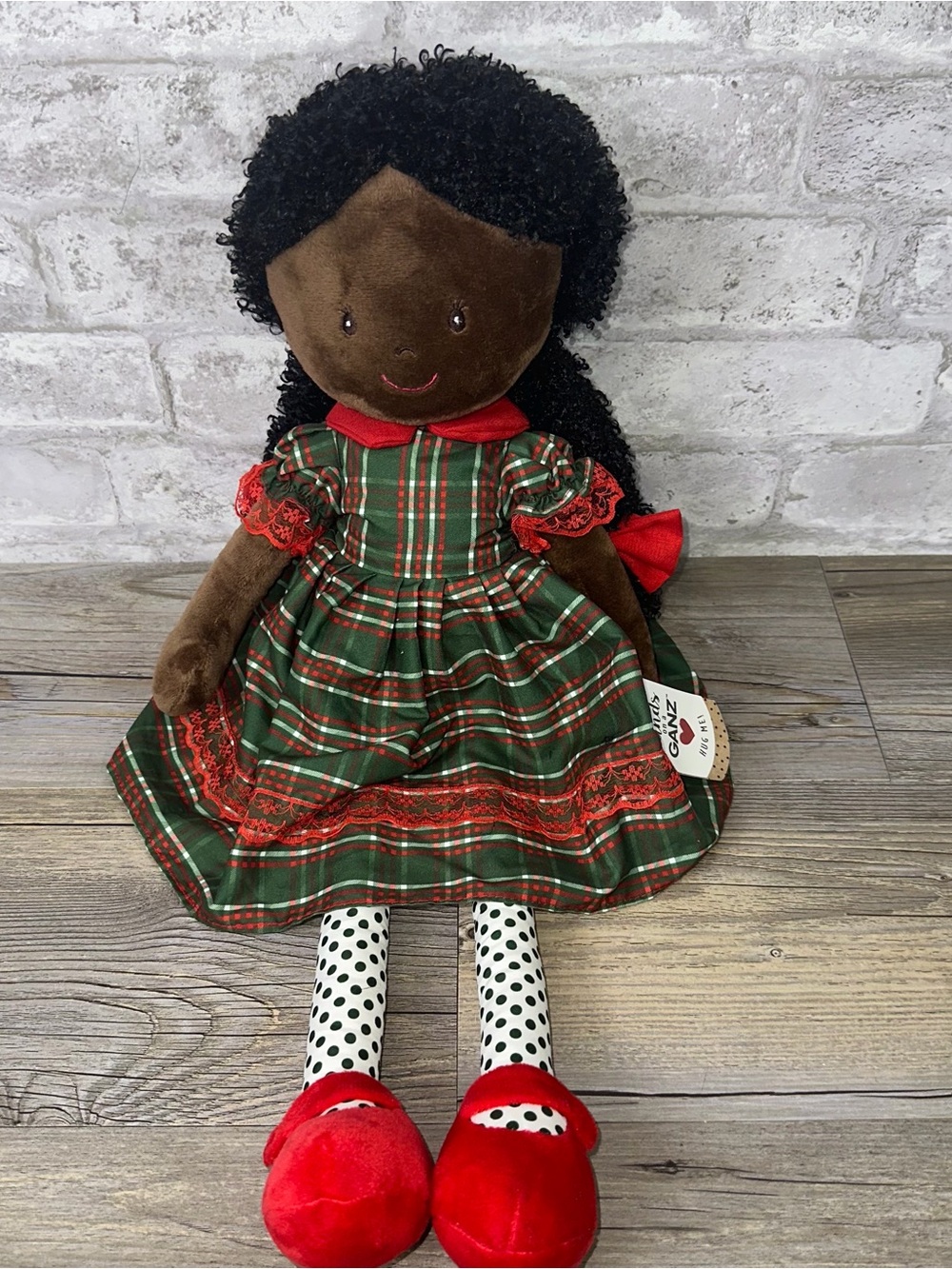 Ganz Caroline Rag Doll with Brown Skin and Black Curly Hair African-American